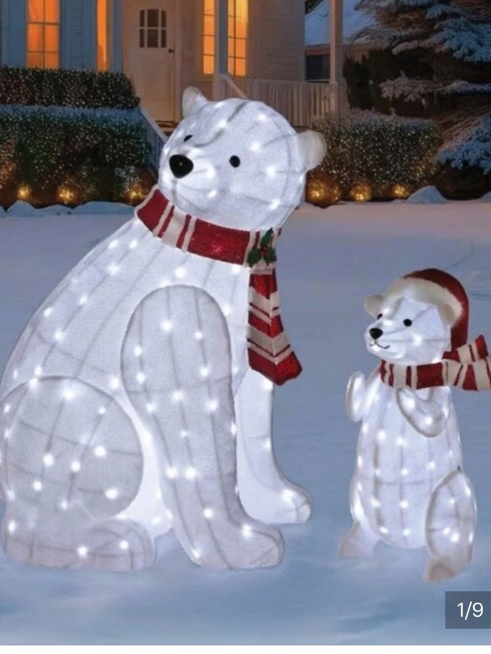 Set of 2 Christmas Polar Bears 4' & 2.6' - 270 LED Lights 27 Twinkle Scarf Hat